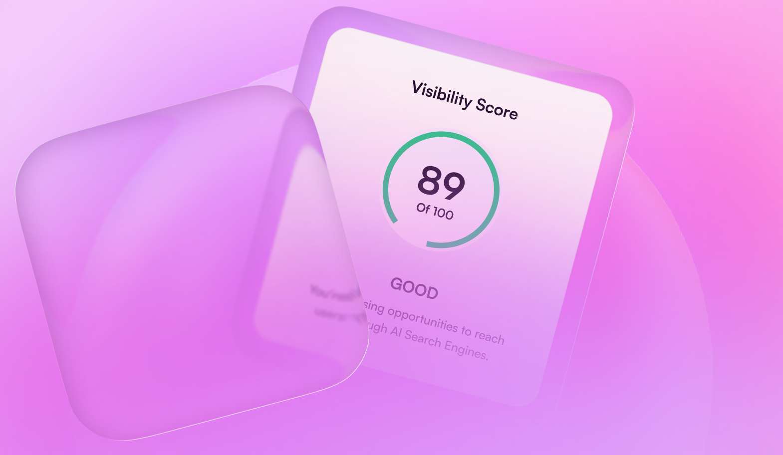 Dashboard showing an AI Visibility Score gauge with category breakdown for technical readiness, content clarity, trust, and AI presence